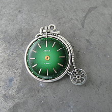 Brošne - Staré KOLO, brož se zeleným ciferníkem, steampunk - 9526897_