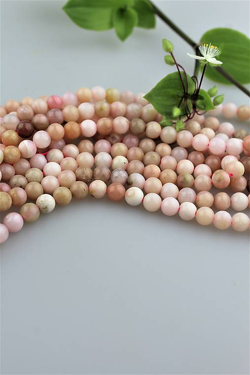 Minerály - opál korálky 6mm, Andský ružový opál - 10ks - 9524396_