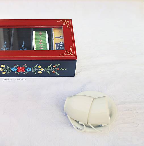 Ručne maľovaná krabica na čaj Anna Hindeloopen (16x14x7cm (4 priecinka))