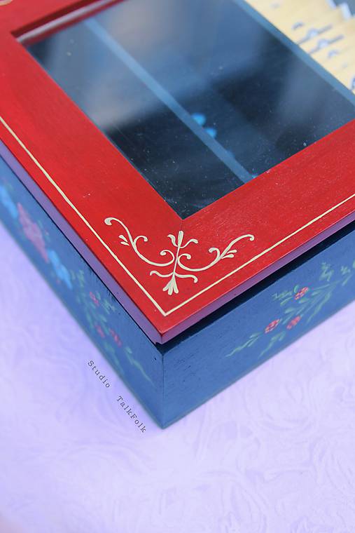 Ručne maľovaná krabica na čaj - zľava 15% (16x14x7cm (4 priecinka))