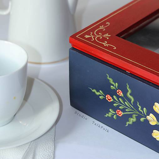 Ručne maľovaná krabica na čaj Anna Hindeloopen (16x14x7cm (4 priecinka))