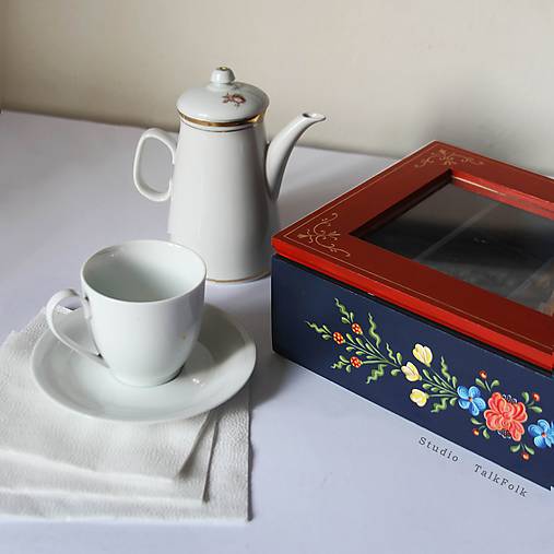 Ručne maľovaná krabica na čaj - zľava 15% (16x14x7cm (4 priecinka))