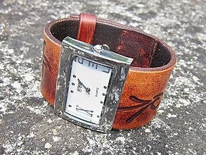 Náramky - Dámsky kožený remienok hnedý so vzorom, hodinky - 9527312_
