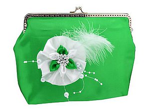 Kabelky - Saténová spoločenská kabelka zeleno biela KIO11 - 9531331_