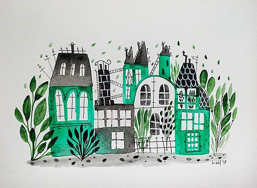 Zelené mesto ilustrácia  / originál maľba 