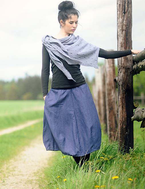 Sukne - Lněná Navy - 9535171_