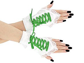 Rukavice - Dámské biele rukavičky s korzetovým šnurovaním R1 - 9539846_