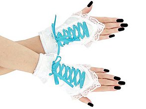 Rukavice - Dámské biele rukavičky s korzetovým šnurovaním 6D1 - 9539899_