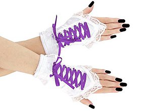 Rukavice - Dámské biele rukavičky s korzetovým šnurovaním 2D - 9540149_