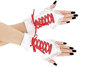 Rukavice - Dámské biele rukavičky s korzetovým šnurovaním 5D - 9543356_