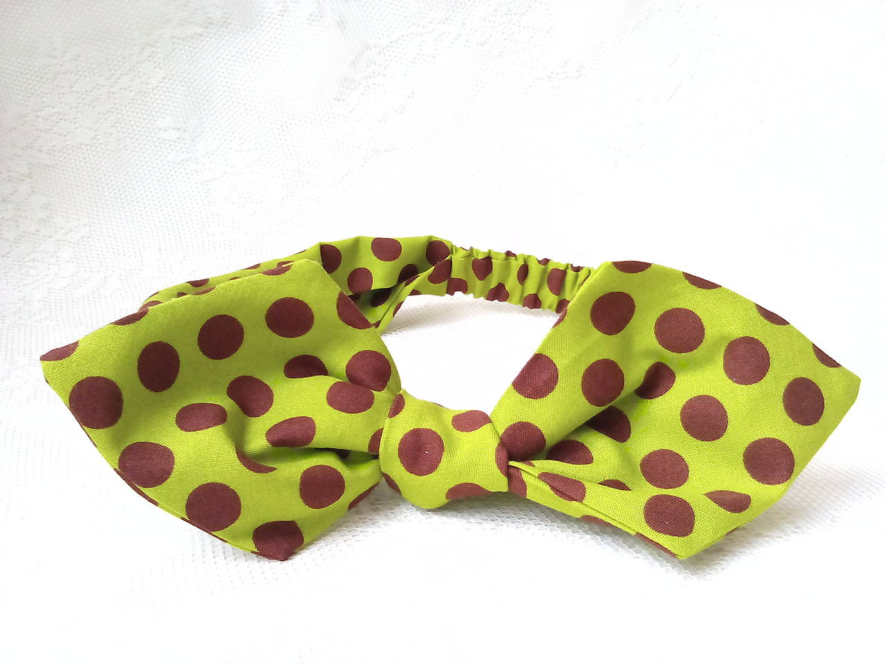 Pin Up headband on elastic (green/brown polka dots)