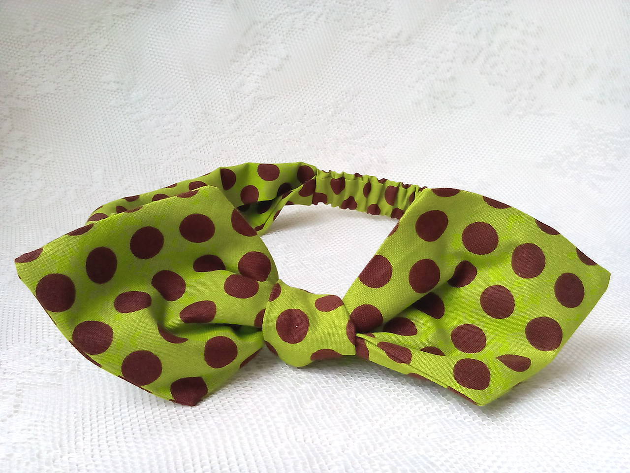 Pin Up headband on elastic (green/brown polka dots)