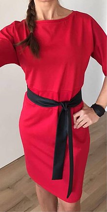 Šaty - Červené šaty s čierným opaskom - 9544118_