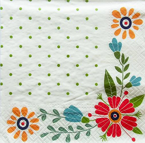 S1205 - Servítky - folk, ľudový, výšivka, kvetinky, kvety, bodky