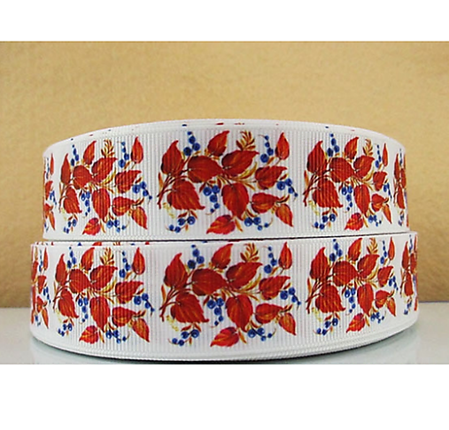 Galantéria - Stuha rypsová- červené lístky- š.25 mm - 9550906_