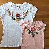 Topy, tričká, tielka - Maľované dámske pestrofarebné folk tričko (klasické) - 9550683_