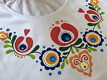 Topy, tričká, tielka - Maľované dámske pestrofarebné folk tričko (klasické) - 9550685_