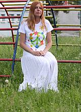 Topy, tričká, tielka - Hippies kvetinkové ručne maľované bavlnené tričko  PEACE veľkosť S - 9559118_