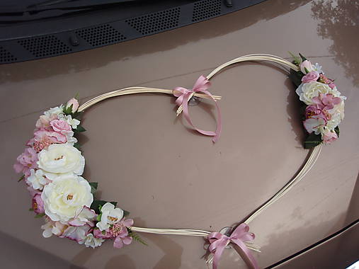 Dekorácie - Srdce na auto - staroružová, ivory a marhuľka 62cm - 9558817_