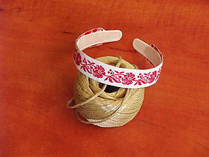Ozdoby do vlasov - Folklórna čelenka s červeným ornamentom 2,5cm - 9558422_