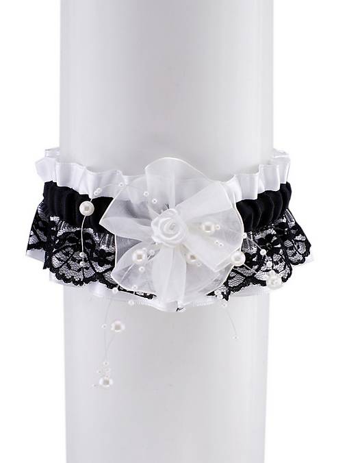 Spodná bielizeň - Saténový podväzok svadobný s čipkou W4 - 9565910_