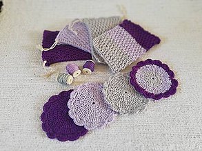 Úžitkový textil - Pletené uteráčiky vo fialovom s háčkovanými podšálkami - 9564591_