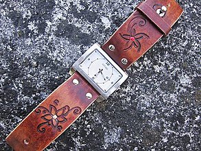Náramky - Hnedý kožený remienok s hodinkami NATURAL - 9570488_