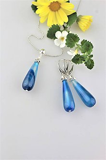 Sady šperkov - modrý achát náušnice prívesok v striebre - 9575058_