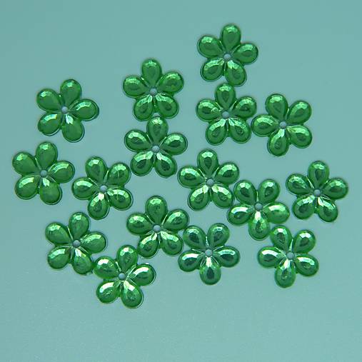 Iný materiál - 12mm Našívacie kamienky kvietky(20ks) (svetlozelené) - 9576190_