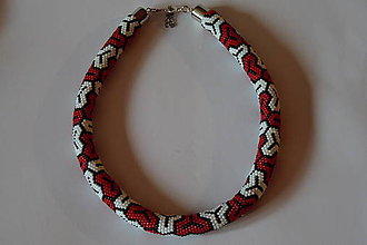 Náhrdelníky - Červeno-bielo-čierny náhrdelník - 9578375_
