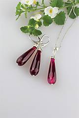 Sady šperkov - "rubín náušnice prívesok" v striebre - 9577551_
