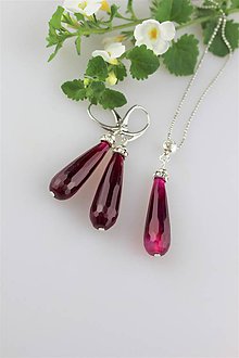 Sady šperkov - "rubín náušnice prívesok" v striebre - 9577551_