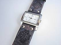 Náramky - Čierny kožený remienok s hodinkami NATURAL - 9587476_