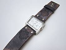 Náramky - Čierny kožený remienok s hodinkami NATURAL - 9587480_
