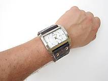 Náramky - Čierny kožený remienok s hodinkami NATURAL - 9587487_