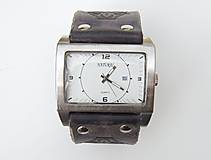 Náramky - Čierny kožený remienok s hodinkami NATURAL - 9587488_