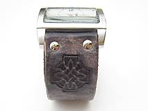 Náramky - Čierny kožený remienok s hodinkami NATURAL - 9587489_