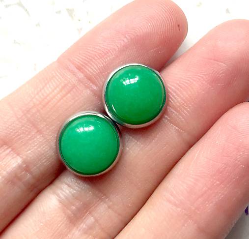 Green Jade & Stainless Steel Earrings / Náušnice so zeleným jadeitom