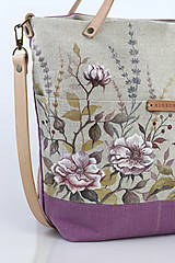Kabelky - Veľká dámska ľanová kabelka s ručnou maľbou "RosieLa" - 9589657_