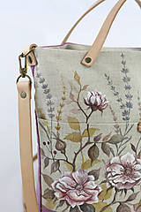 Kabelky - Veľká dámska ľanová kabelka s ručnou maľbou "RosieLa" - 9589673_