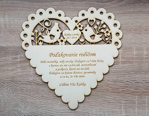 Drevené poďakovanie rodičom 2v1 vtáčiky