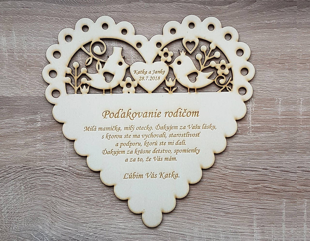 Drevené poďakovanie rodičom 2v1 vtáčiky