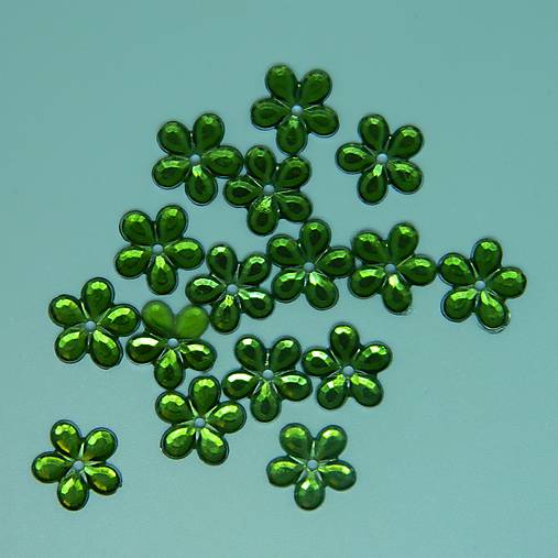 Iný materiál - 12mm Našívacie kamienky kvietky(20ks) (žltozelené) - 9597125_