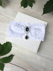 Spodná bielizeň - Jednoduchý svadobný podväzok  (Tmavo modrá brošňa) - 9597553_