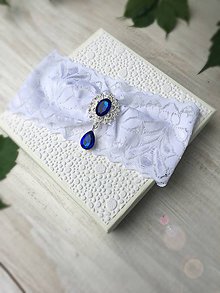 Spodná bielizeň - Jednoduchý svadobný podväzok  (Kráľovská modrá brošňa) - 9597555_