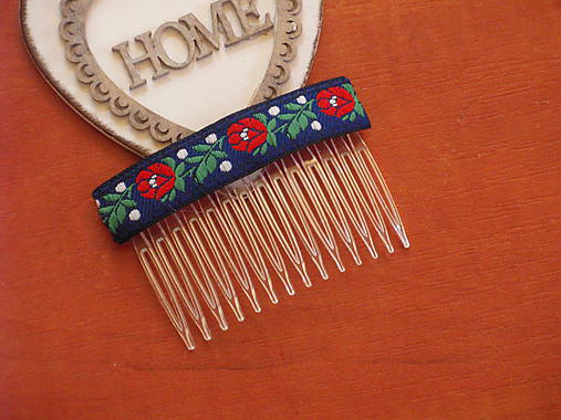 Ozdoby do vlasov - Jednoduchý modrý folklórny hrebienok - 9600232_