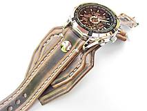 Náramky - Ručne robený bielo-čierny kožený remienok s hodinkami - 9605050_