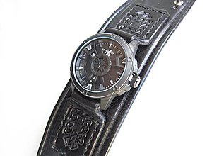 Náramky - pánsky kožený remienok čierny s hodinkami EYKI - 9611559_