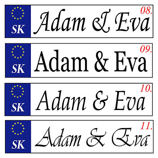 Svadobná špz-plastová tabuľka - možnosť zmeny fontu, textu, bez SK znaku