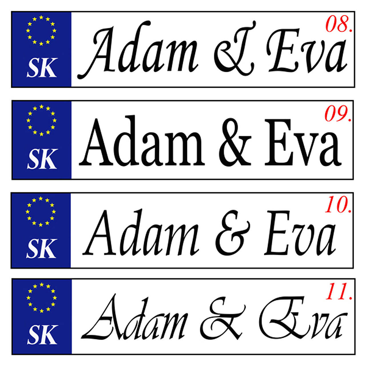 Svadobná špz-plastová tabuľka - možnosť zmeny fontu, textu, bez SK znaku